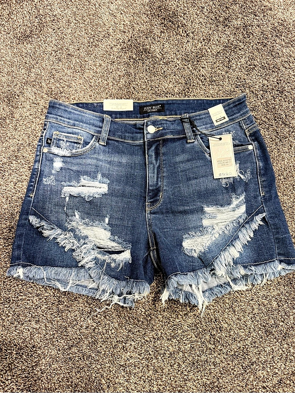 Judy Blue Mid Rise Distressed Denim Jean Shorts Blue XL NWT